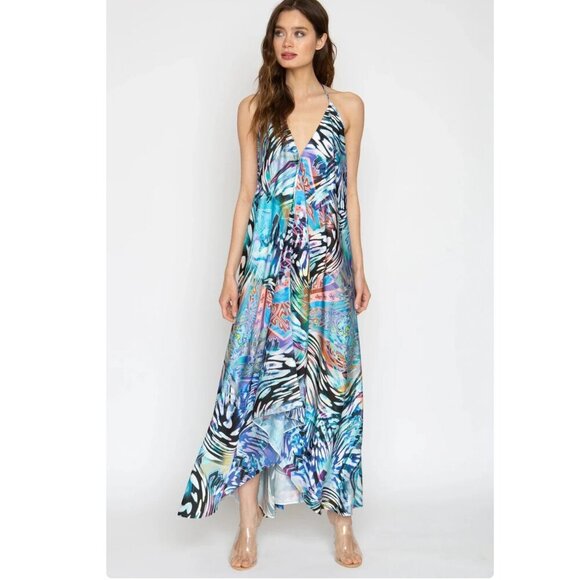 Wrap Up by Valerie Perez Pink & Green Tropical Hawaiian Infinity Maxi Dress - Picture 6 of 9